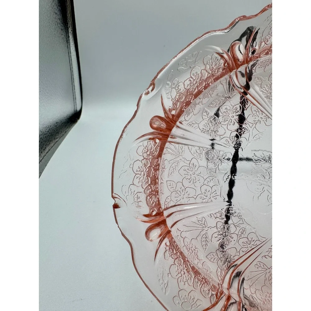 Jeannette Glass Cherry Blossom Pink Depression Glass Oval Serving Platter Bowl